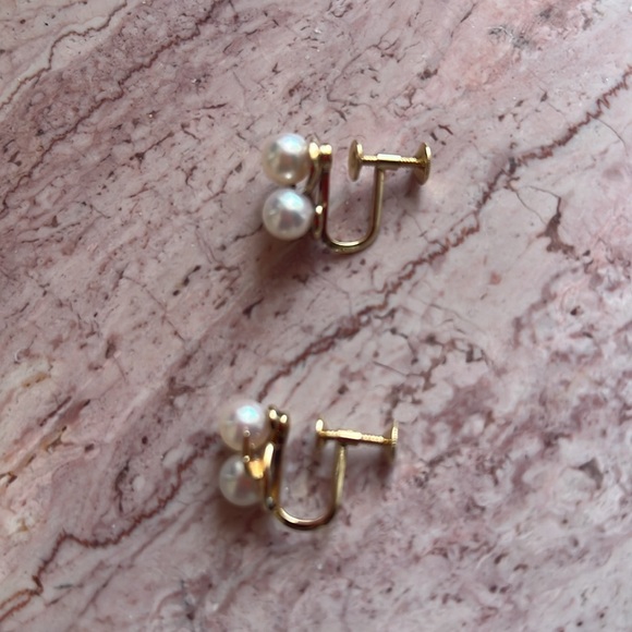 Charming mikimoto double pearl solid 14k gold earrings - Picture 6 of 9